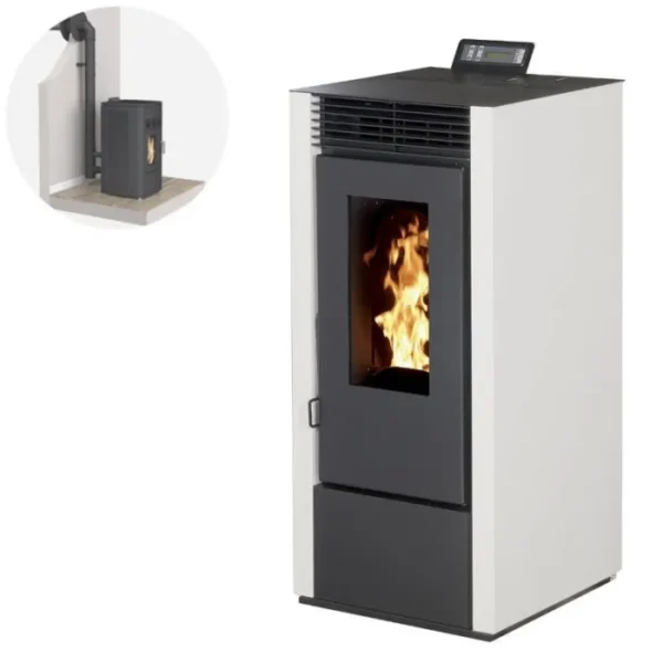 Pack Pelletkamin MARINA 14 kW Luftdicht + Ventilationskit Weiß