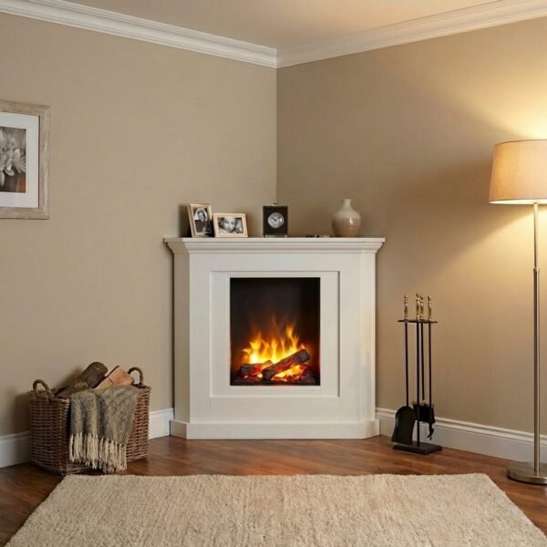 Aerzener Elektro-Eckkamin Alborg Global de Luxe 79 Elektrokamin mit 3D-Optimyst-Flammeneffekt in Brillantweiß
