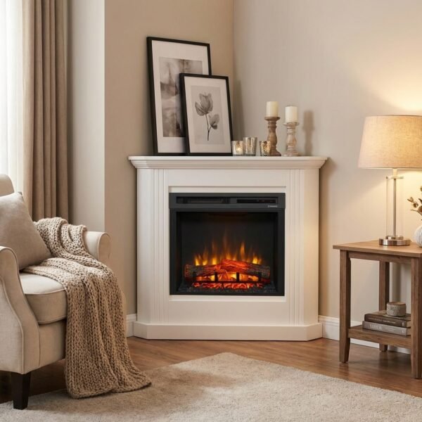 Aerzener Elektro-Eckkamin Bergen Global K118 Elektrokamin mit Optiflame®-Technologie in Brillantweiß