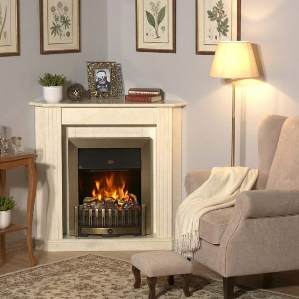 Aerzener Elektro-Eckkamin Louisiana Global de Luxe 18 Elektrokamin mit 3D-Optimyst-Flammeneffekt in Marmoriert Creme-Beige