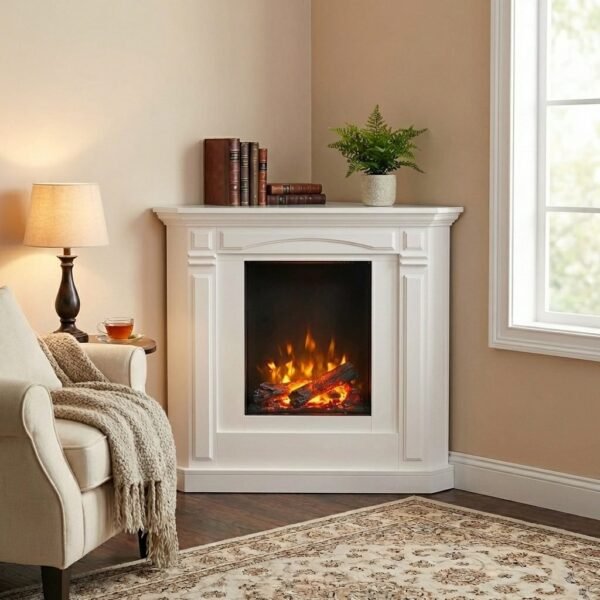 Aerzener Elektro-Eckkamin Tallin Global de Luxe 81 Elektrokamin mit 3D-Optimyst-Flammeneffekt in Brillantweiß