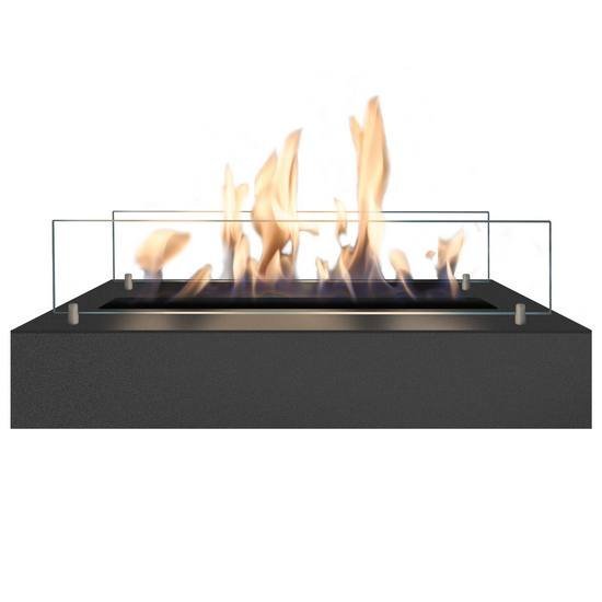 Bioethanol-Brenner L 58 cm in Schwarz mit Keramikeinsatz und Glasscheiben
