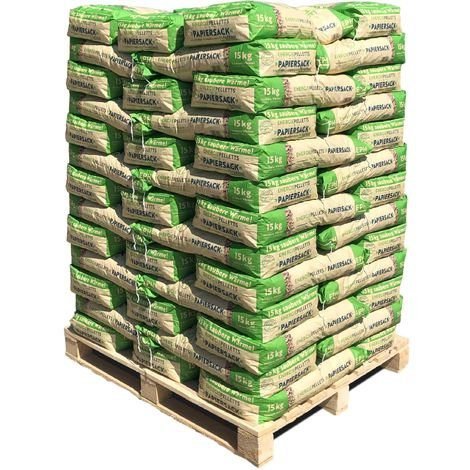 Holzpellets im Papiersack 15 kg Palette mit 65 Säcken (975 kg)