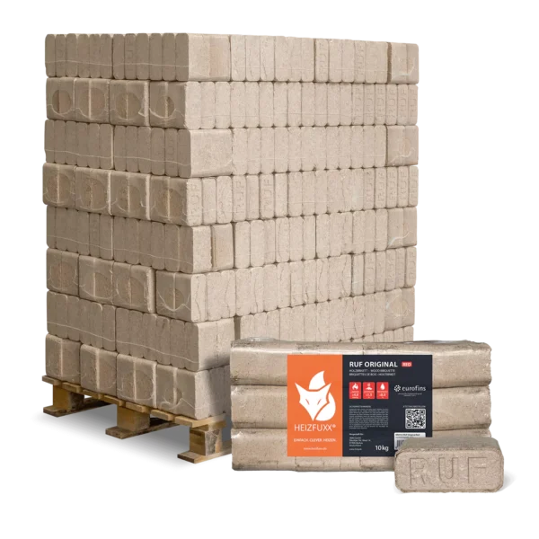 RUF Original Red Holzbriketts 96 × 10 kg 960 kg Palette Premium Hartholzbriketts